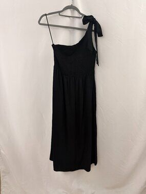 Anrabess Black Bohemian One Shoulder Sleeveless Smocked Dress Size M